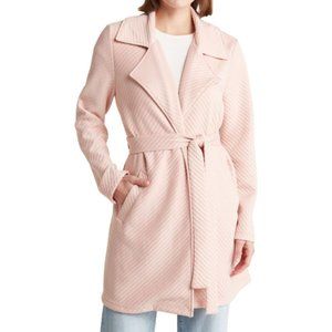 Steve Madden Ottoman Knit Tie Waist Trench Coat Pink Small NWT